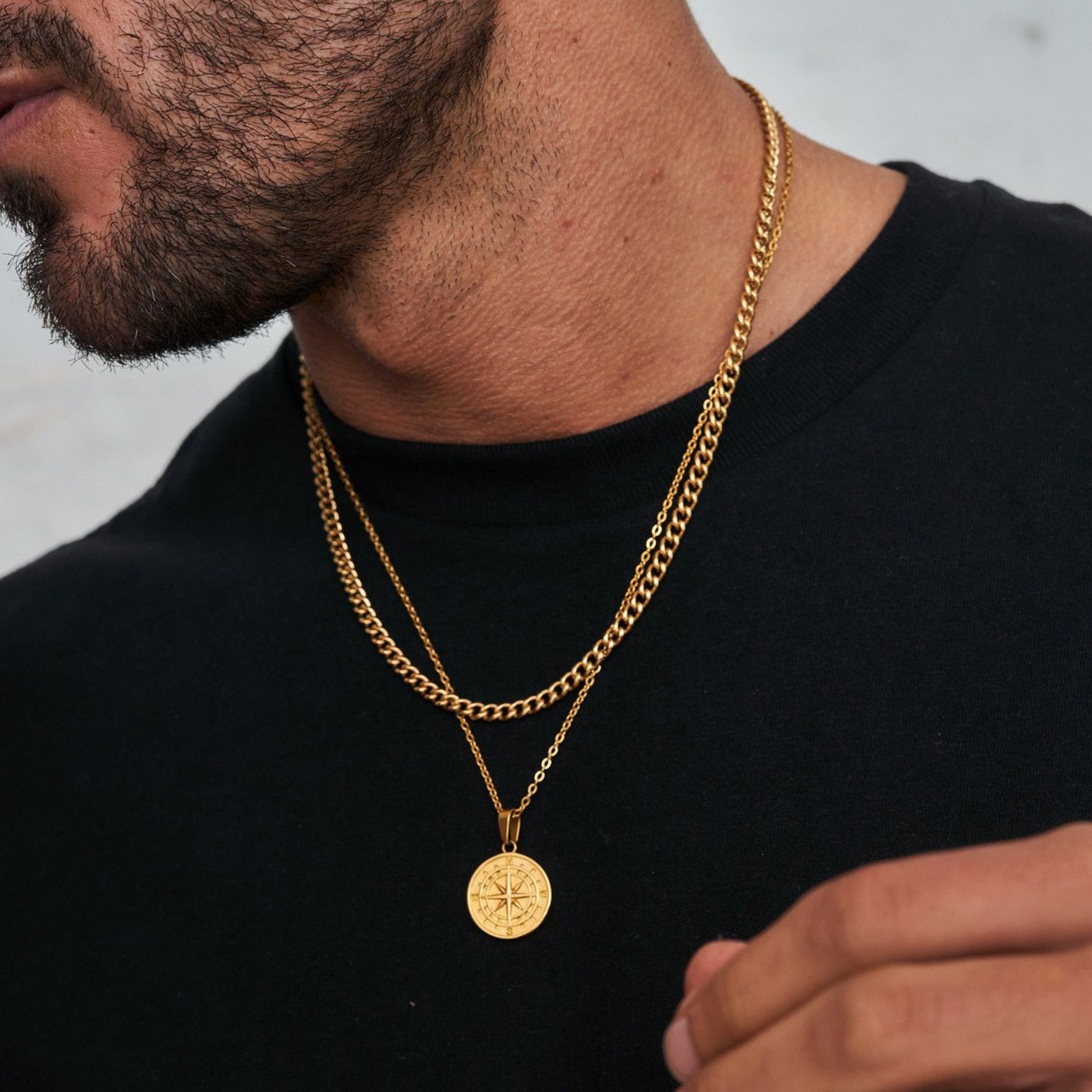 Layered Sailing Travel Compass Pendant Necklaces