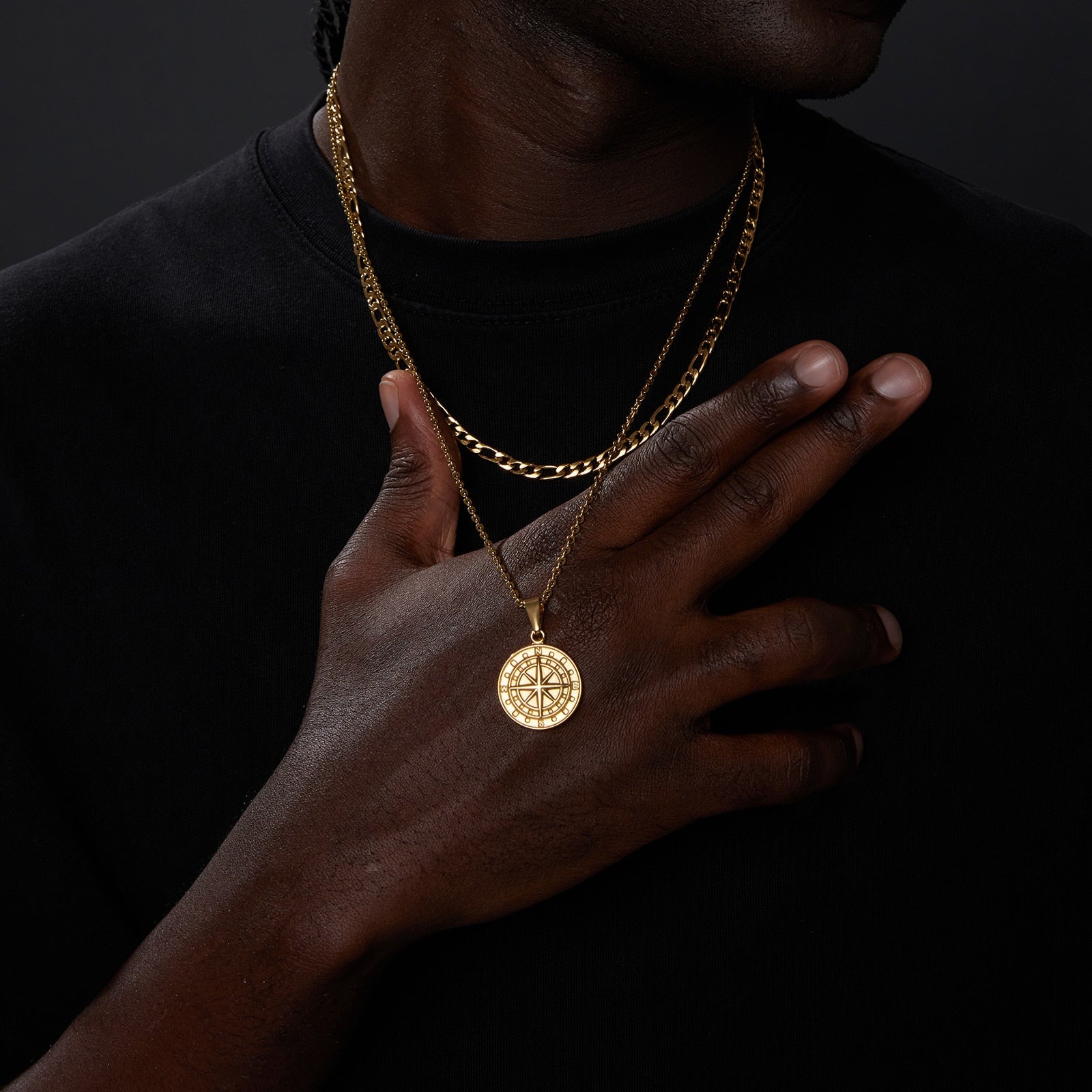 Layered Sailing Travel Compass Pendant Necklaces