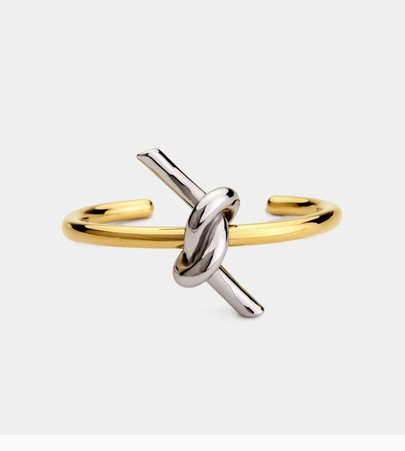 Knotted Rope Cuff Bangle Gold Bracelet