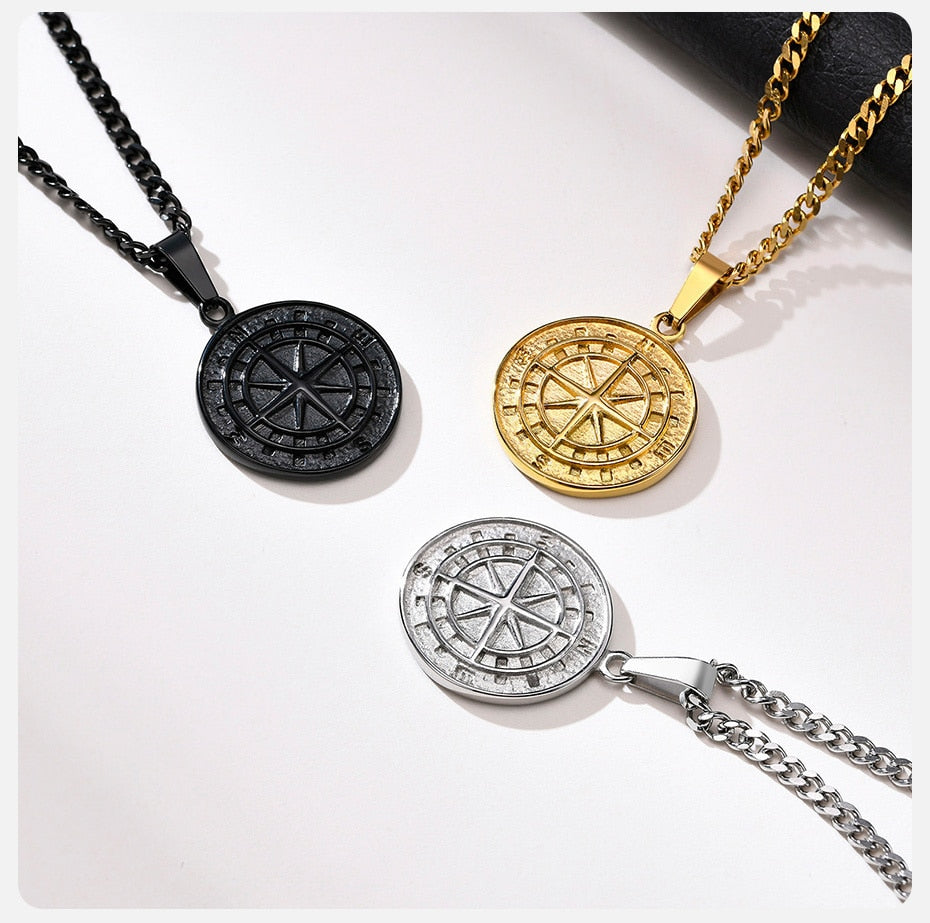 Layered Sailing Travel Compass Pendant Necklaces