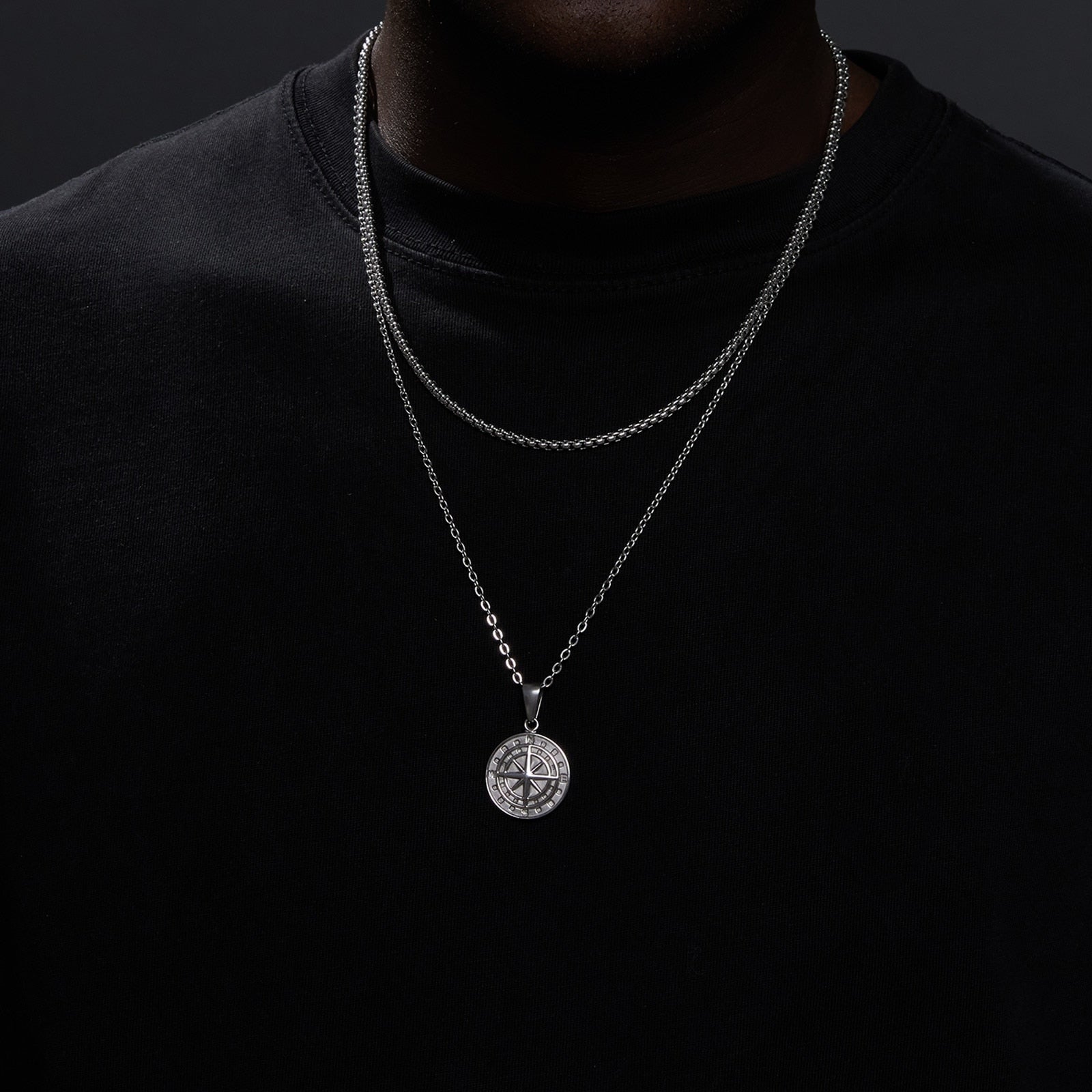 Layered Sailing Travel Compass Pendant Necklaces