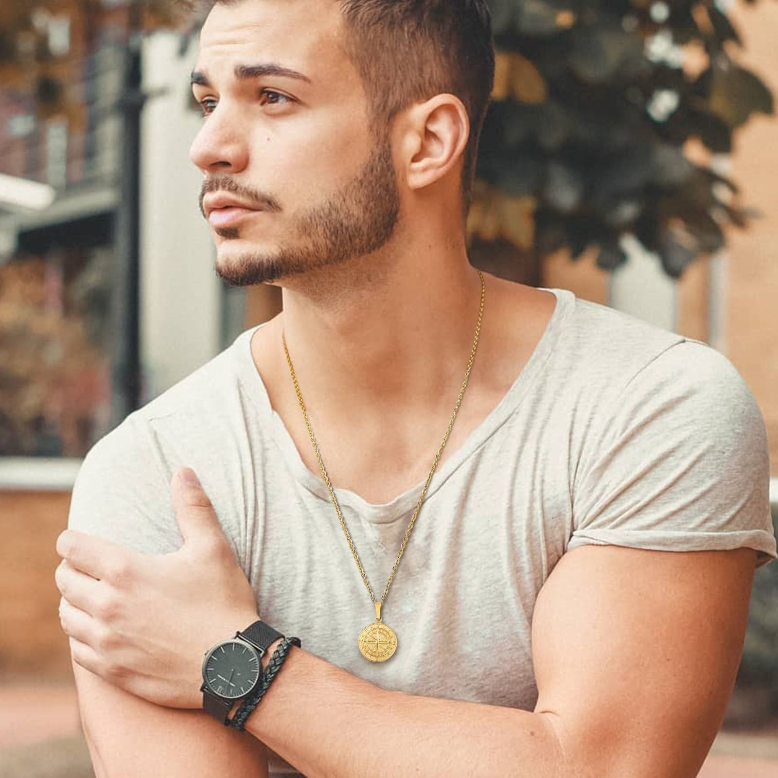 Layered Sailing Travel Compass Pendant Necklaces