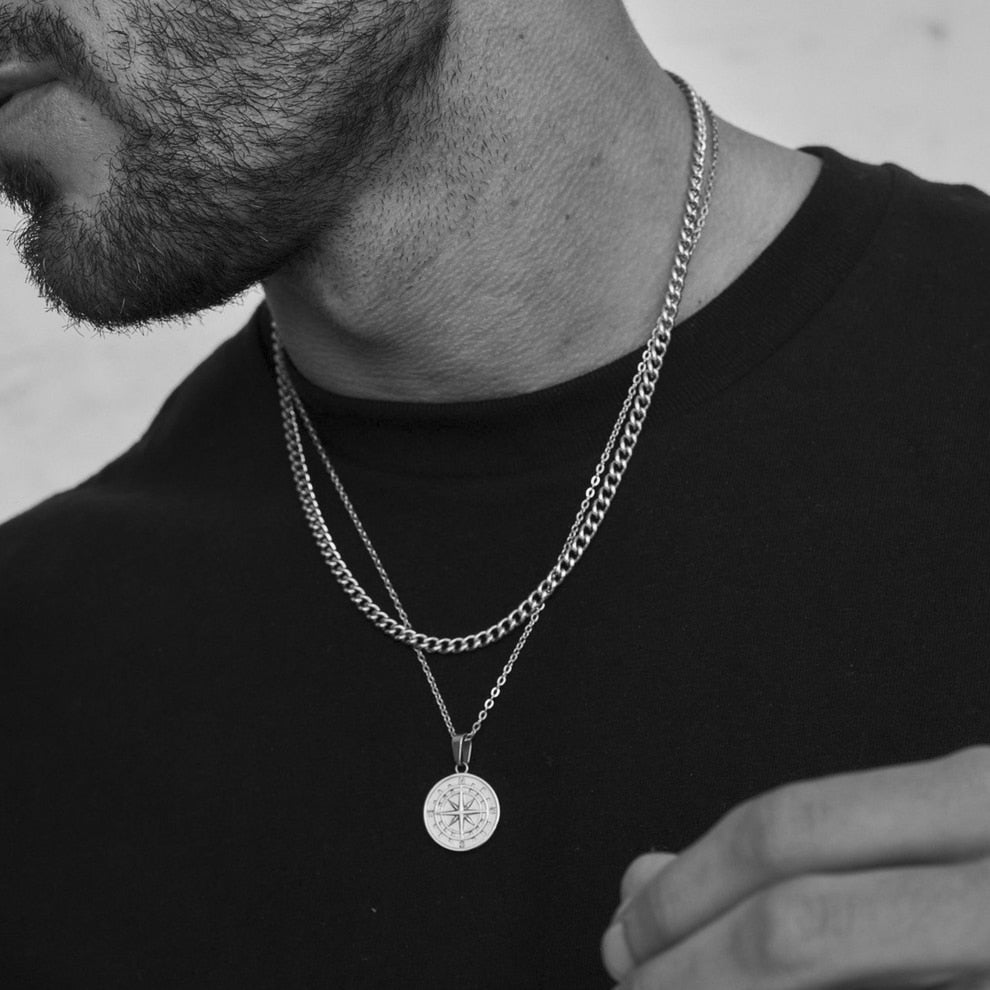 Layered Sailing Travel Compass Pendant Necklaces