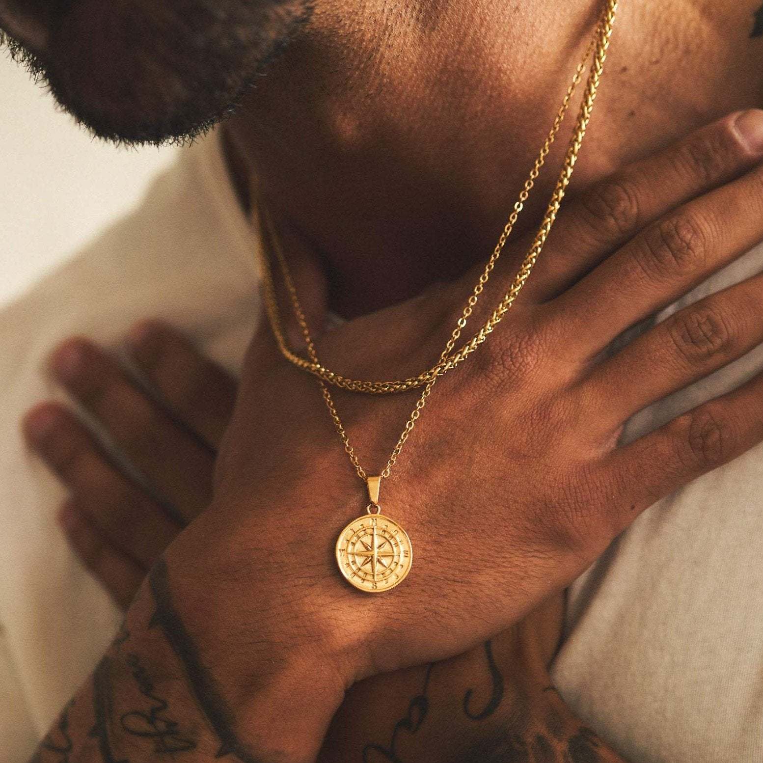 Layered Sailing Travel Compass Pendant Necklaces