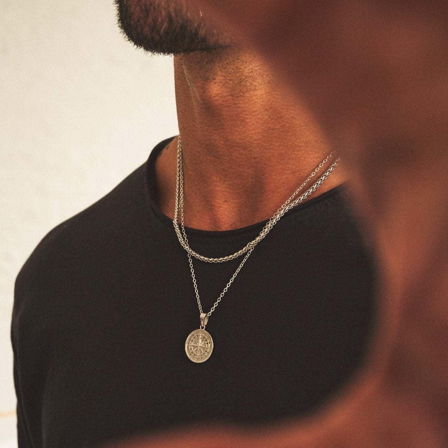 Layered Sailing Travel Compass Pendant Necklaces