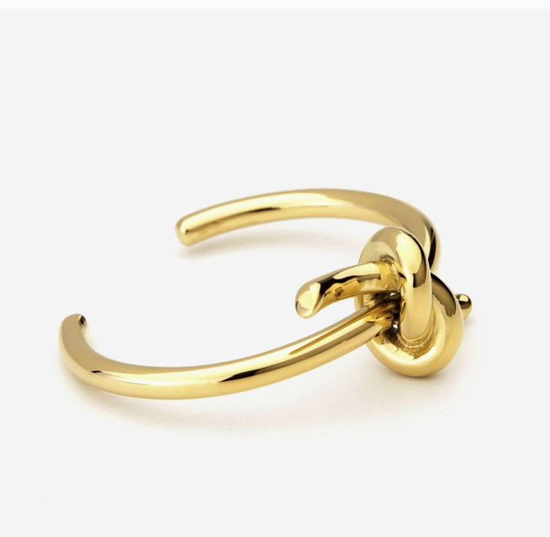 Knotted Rope Cuff Bangle Gold Bracelet