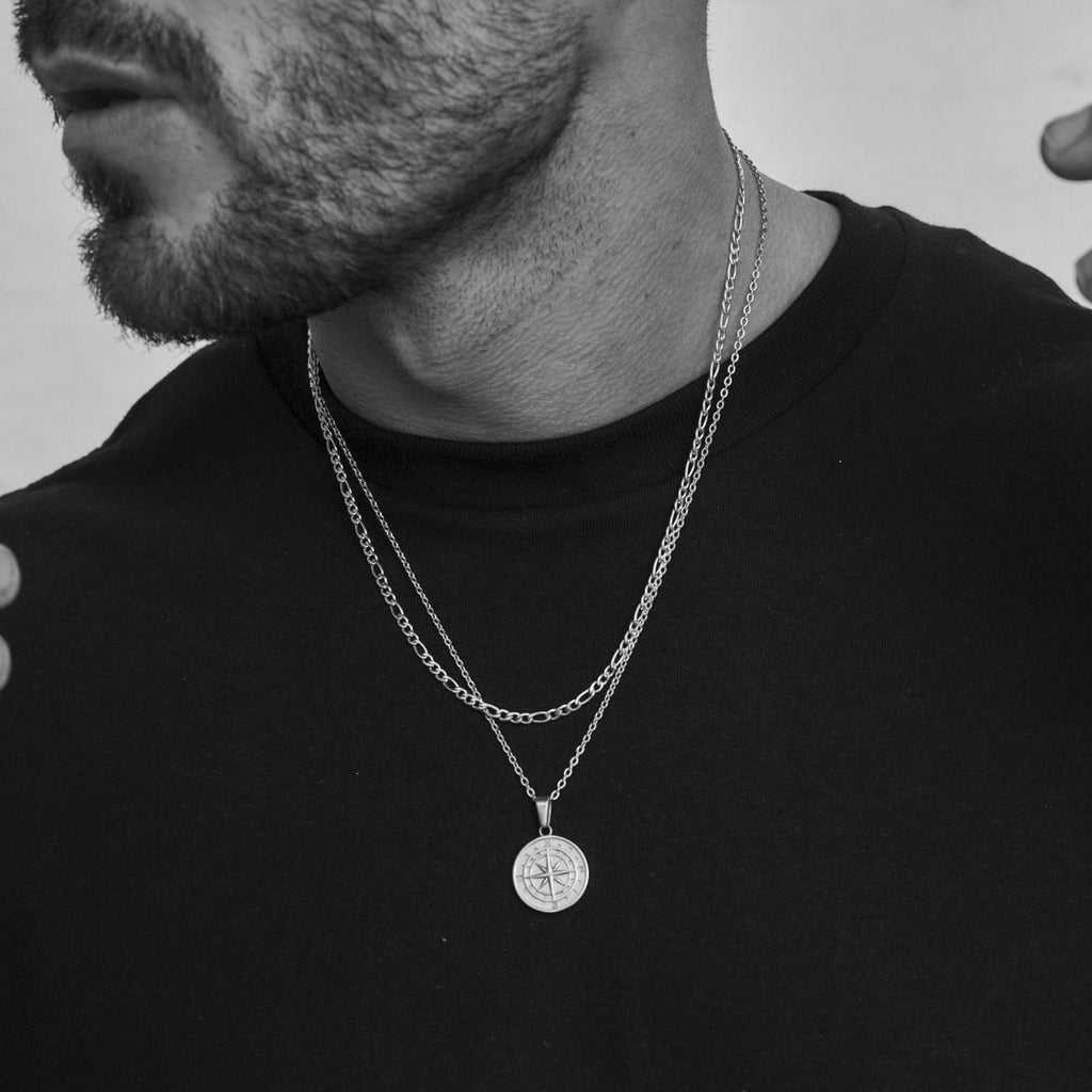Layered Sailing Travel Compass Pendant Necklaces
