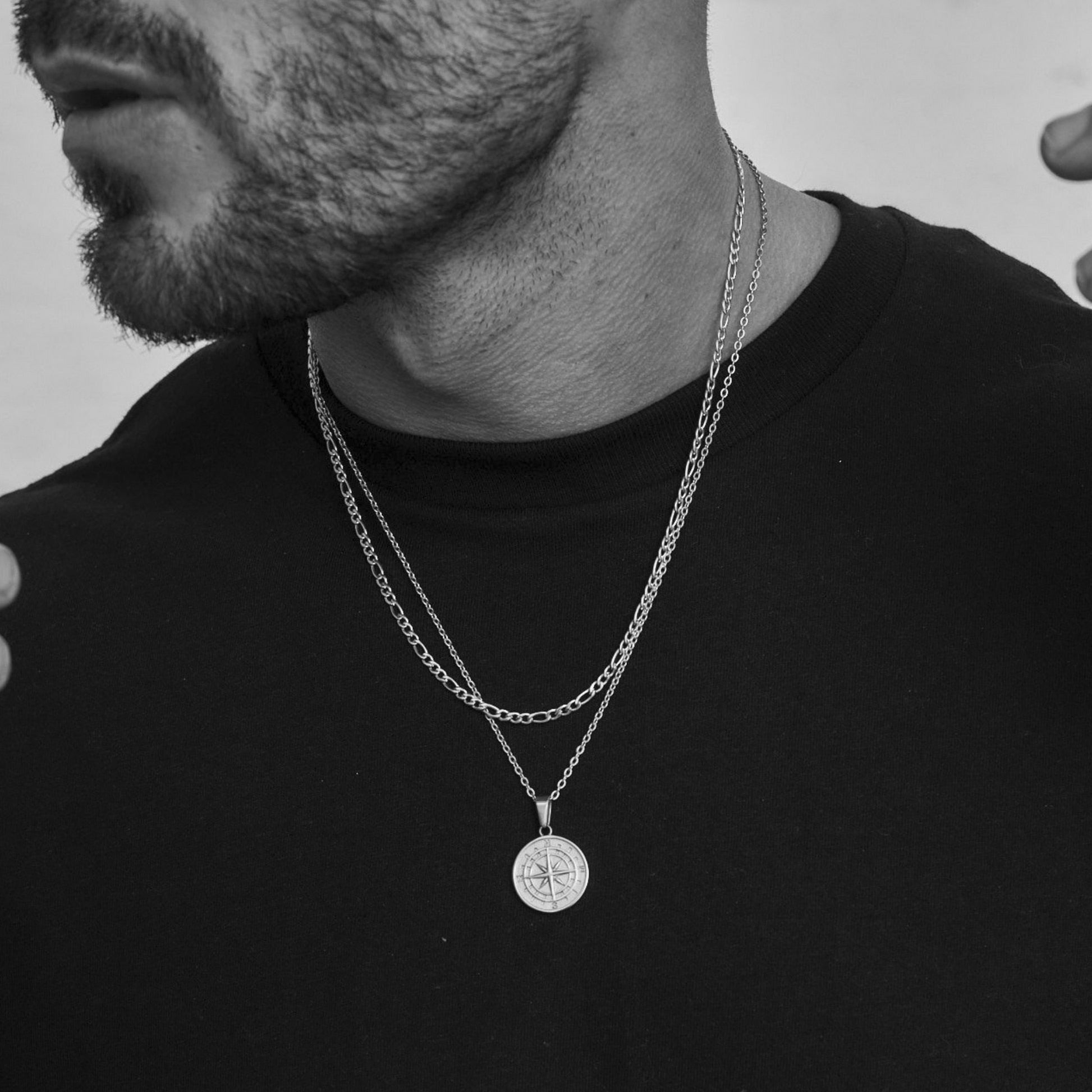 Layered Sailing Travel Compass Pendant Necklaces