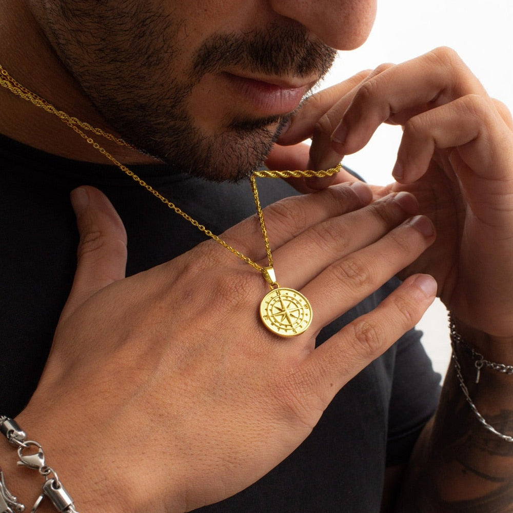 Layered Sailing Travel Compass Pendant Necklaces