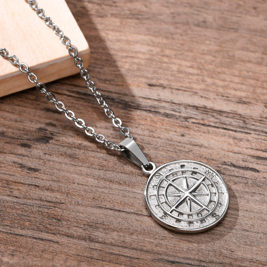 Layered Sailing Travel Compass Pendant Necklaces