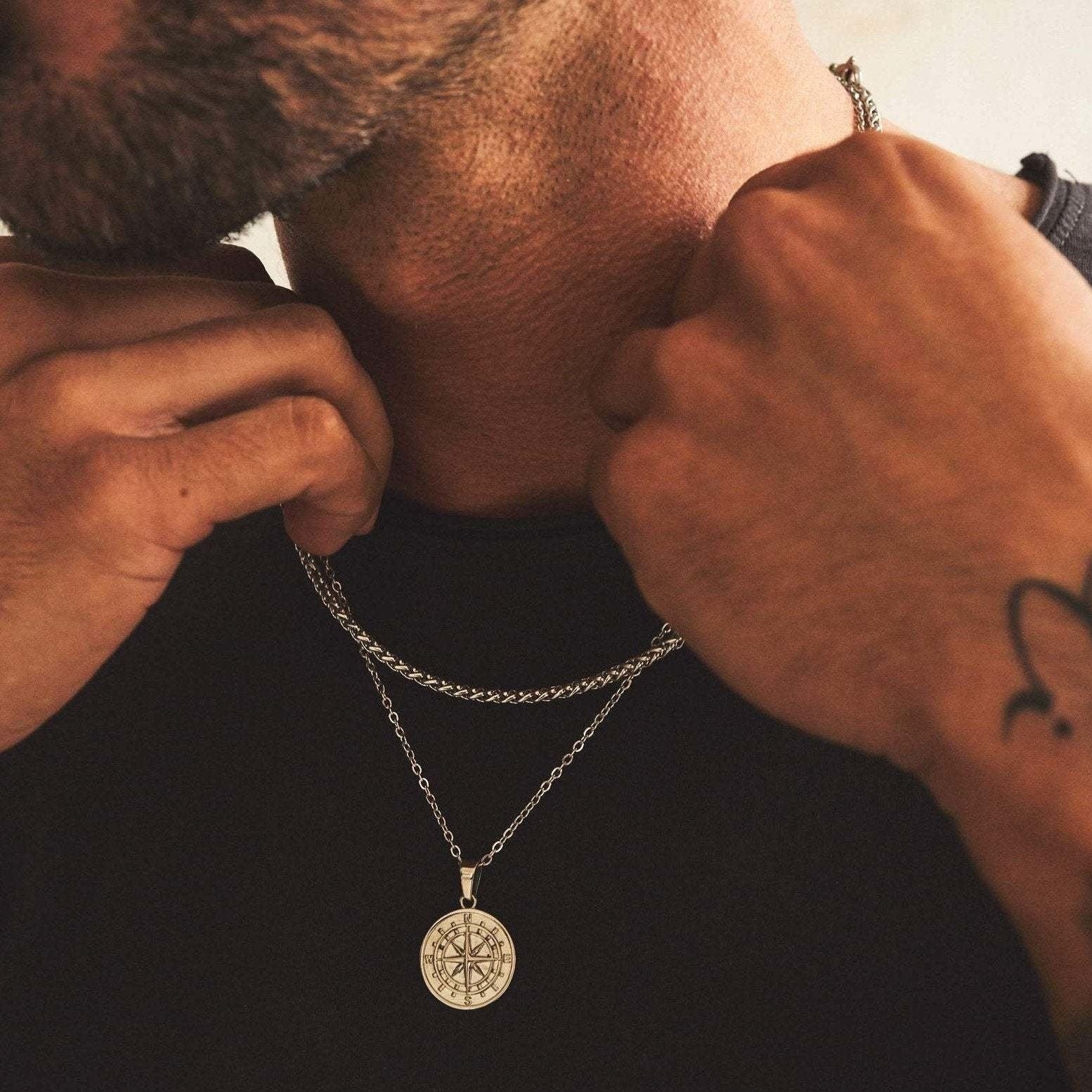 Layered Sailing Travel Compass Pendant Necklaces