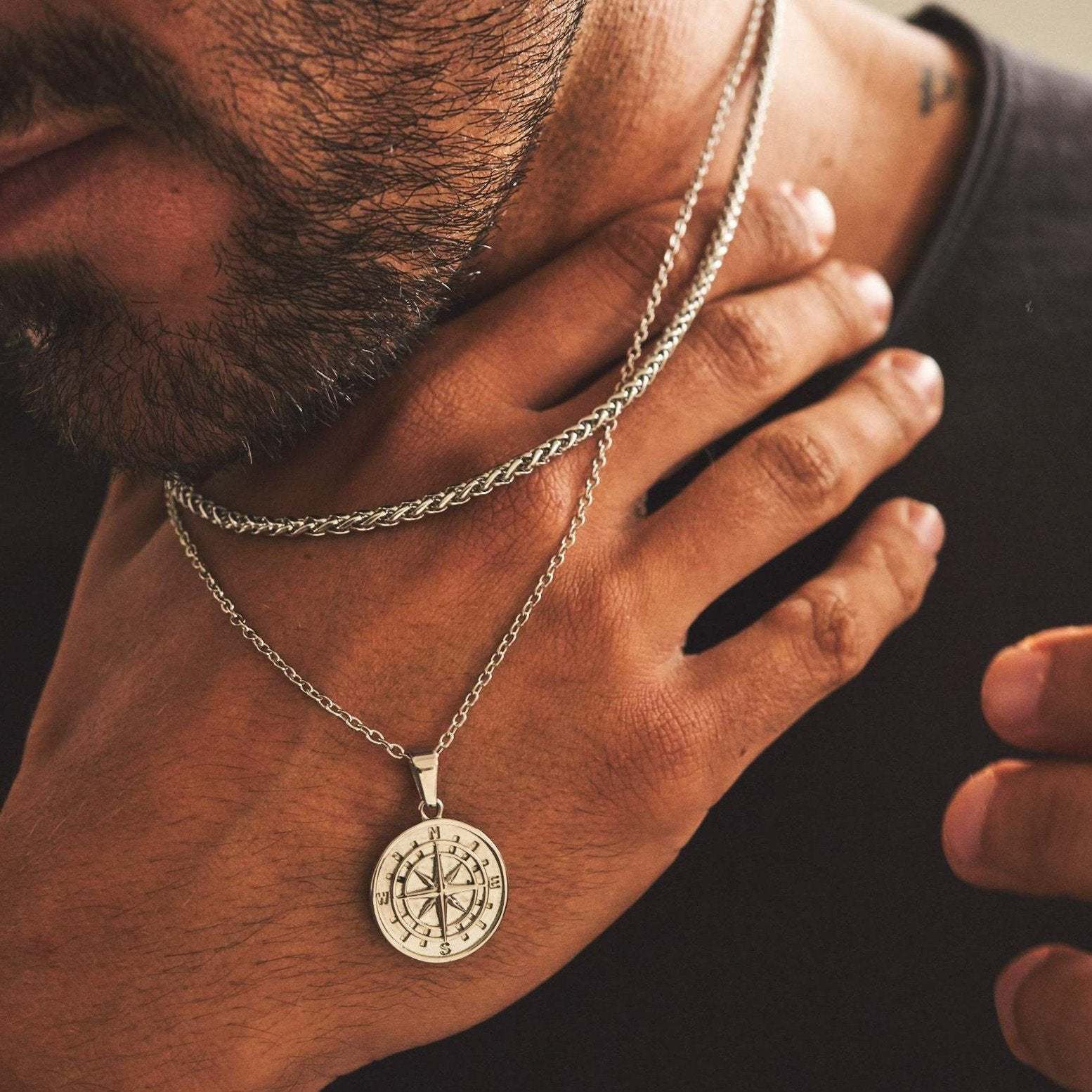 Layered Sailing Travel Compass Pendant Necklaces